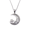Pendaglio celeste in argento con luna traforata e stella con diamanti su catena a spirale - Ciondolo Luna Stella Argento (KP59644-BD)