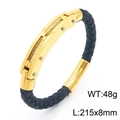 Goldenes Edelstahl-Kabelarmband für Herren mit schwarzem geflochtenem Band und Zirkon - 21.5cm Stahldraht-Stil Goldfarbe