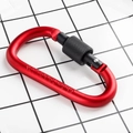 Red D-ring carabiner with black screw lock mechanism on a white grid background - Dark Red