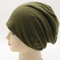 Unisex army green slouchy beanie knit cap in a soft stretch fabric for casual styling - Adjustable / Army Green