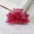 Pince à cheveux noeud rose en acétate avec strass brillants pour femmes - Rose Rouge
