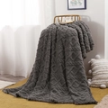 Thick dark grey velvet blanket with embossed diamond and twist knit pattern - Gentleman Grey