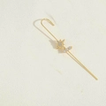 Macro detail of French retro snake-style gold earring with star-shaped zircon inlays - Octagonal Star Long Rod Style (ES2429-2)