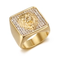 Men's gold plated titanium steel lion head ring with sparkling rhinestone pavé on top - US 7 / Gold
