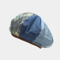 Close-up of patchwork beret hat featuring denim textures and brown leather trim - M (56-58cm) / Blue Patchwork Denim Style (1#)