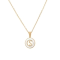 Gold plated initial S necklace with white shell inlay and circular pendant on O-chain - S