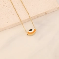 Golden stainless steel necklace with colorful evil eye enamel pendant on stone base - Orange