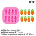 Roze siliconen wortelvorm met 8 holtes voor chocolade en fondant taartdecoratie - 1#B836 Wortel (8-gaats) / Roze