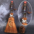 Handmade witch broom car pendant with natural crystal stones and silver moon charms - Watermelon Quartz