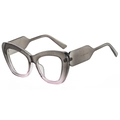 Cat eye glasses featuring gradient gray to purple frames with modern geometric temples - Grey Frame Clear Lens