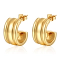 Goldene 18K geometrische C-förmige Edelstahl-Ohrringe mit strukturierten Rillen - C-Form Rillendesign Stil (MS-135) / Gold