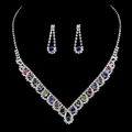 Sparkling rhinestone necklace and earrings bridal jewelry set with colorful gemstones - Multicolor-Two-piece set