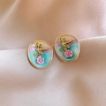 Detail of luxury round pearl floral earrings with golden dragonfly and rose on silk - 32# Dragonfly Rose Gradient (32# Ear Hook-Gold-White-Plated)