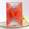 Elegant laser-cut orange butterfly wedding invitation card with white inner page - Orange Red