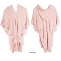 Pink knit poncho sweater with hood and fringe details in style number 10 pink - Pink / 85*190cm