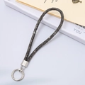 Luxury dark grey rhinestone phone lanyard with silver metal ring and clip attachment - 6mm Rhinestone Spring Ring Charm - Grey (K3458)
