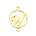 Golden stainless steel circular pendant featuring a script letter W with double loops - Letter W(KLJ5137-Z)