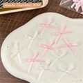 3cm mini pink and white handmade satin bows for DIY crafts and gift packaging - Pink White Stripes
