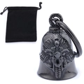 Black motorcycle rider bell pendant with wing relief and black velvet storage pouch - Black Bell Velvet Bag Set