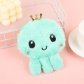 Detail of mint green plush octopus coin purse with crown and soft embroidery details - Green