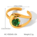 Detaillierte Größenangaben für goldener Edelstahlring mit grünem Zirkon-Inlay - Stromlinienförmiger organischer Linien-Rund-Edelstein-Stil (HC-R30545-GN)