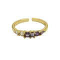 Adjustable 18K gold-plated open ring with purple and white zircon gemstone accents - Adjustable Open / February