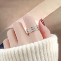 Minimalist double-row crystal ring in rose gold finish for a stylish hand accessory look - Rose Gold Double Row