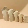 Five-piece beige linen necklace display stand set with tiered heights for jewelry - 14.5*8.5*25cm Height / Hemp Fabric