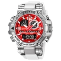 STRYVE silver metal sports watch with red dial and white silicone strap for men - Silver White