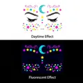 Neon face tattoo sticker with moon and stars patterns in glowing pink and yellow - FA-001