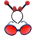 Red polka dot ladybug headband and blue party glasses set for costume parties - Full Black Antenna Bow Set