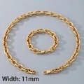 Ensemble collier et bracelet en acier titane doré de 11mm avec fermoir mousqueton - Largeur 11mm / Bracelet 21cm / Or