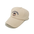 Close-up of the detailed bear embroidery and Colifanria text on the beige cotton cap - Khaki