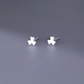 Minimalist S999 sterling silver three-leaf clover stud earrings in shiny silver finish - Clover