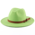 Classic light green wool felt fedora hat featuring a stylish brown decorative leather belt - Fruit Green