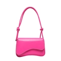 Fuchsia pink leather shoulder bag with wavy flap and knotted strap on white background - Rose Red