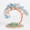Blue crystal tree with copper wire branches on a green agate base ornament - Aquamarine