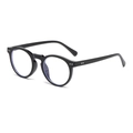 Retro black round frame glasses with metallic rivet detail and blue light blocking lenses - Glossy Black Anti-Blue Light