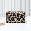 Fashionable leopard print chain crossbody bag with golden lock and metal strap - Leopard Print