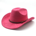 Nahaufnahme vom rosafarbenen Wildleder-Cowboyhut mit geflochtenem Band und Metallschnalle - M(56-59CM) / Rosarot (Wildleder)