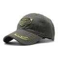 Detailed embroidery of ARMY and NAVY SEAL text on an olive green cotton baseball cap - 56-60cm (Adjustable) / Army Green