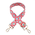 Detail of adjustable floral strap with red blue flower pattern and gold metal hooks - No.203 + Gold Buckle