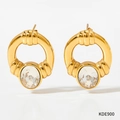 Boucles d'oreilles créoles torsadées dorées avec grand cristal ovale et fini poli - Or Avec Zirconia Blanc (KDE900)