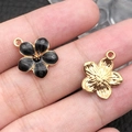 Golden and black enamel flower pendants with pearls for DIY jewelry making - 1Pc Black Cherry Blossom 14x16mm