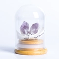 Natural purple amethyst crystals in a glass dome with light wood base and ribbon - Glass Dome Micro Landscape-Amethyst Cluster