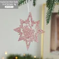 Pink glitter star Christmas ornament with Santa sleigh design, 12.5x10.5cm size - Burst Star Style C