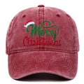 Λεπτομέρεια κεντήματος Santa Merry Christmas σε πλυμένο κόκκινο vintage καπέλο μπέιζμπολ - Ρυθμιζόμενο / Μπορντό