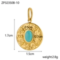 Vintage round gold pendant with turquoise stone, 1.5cm diameter with hammered texture - Turquoise