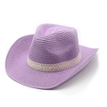 Detail of purple woven straw cowboy hat with delicate white lace decorative band - M (56-58cm) / Taro Purple