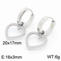 Silver CNC heart hoop earrings with micro-set rhinestones and size specifications - Stainless Steel / Silver Earrings